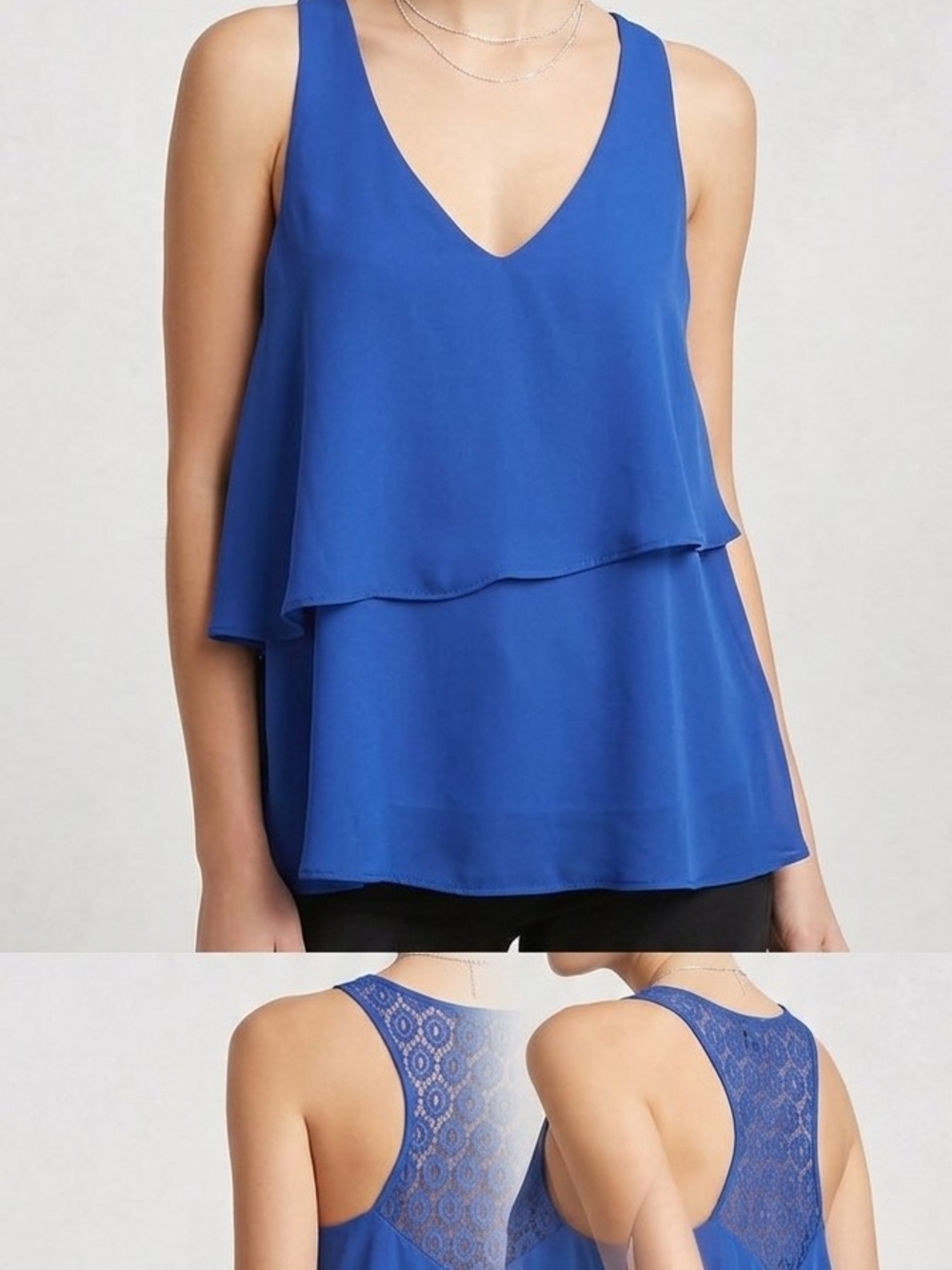 Takara Royal Blue V-Neck Layered Lace-Back Camisole.  (WS 31)